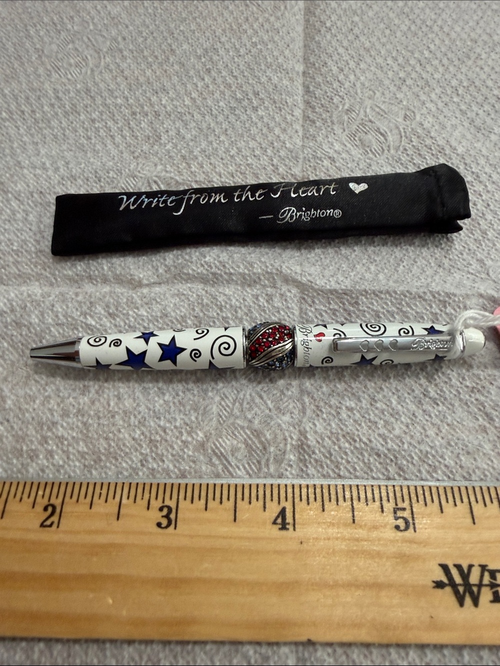 Brighton White Pen with Blue Stars and Red Jewel Accent